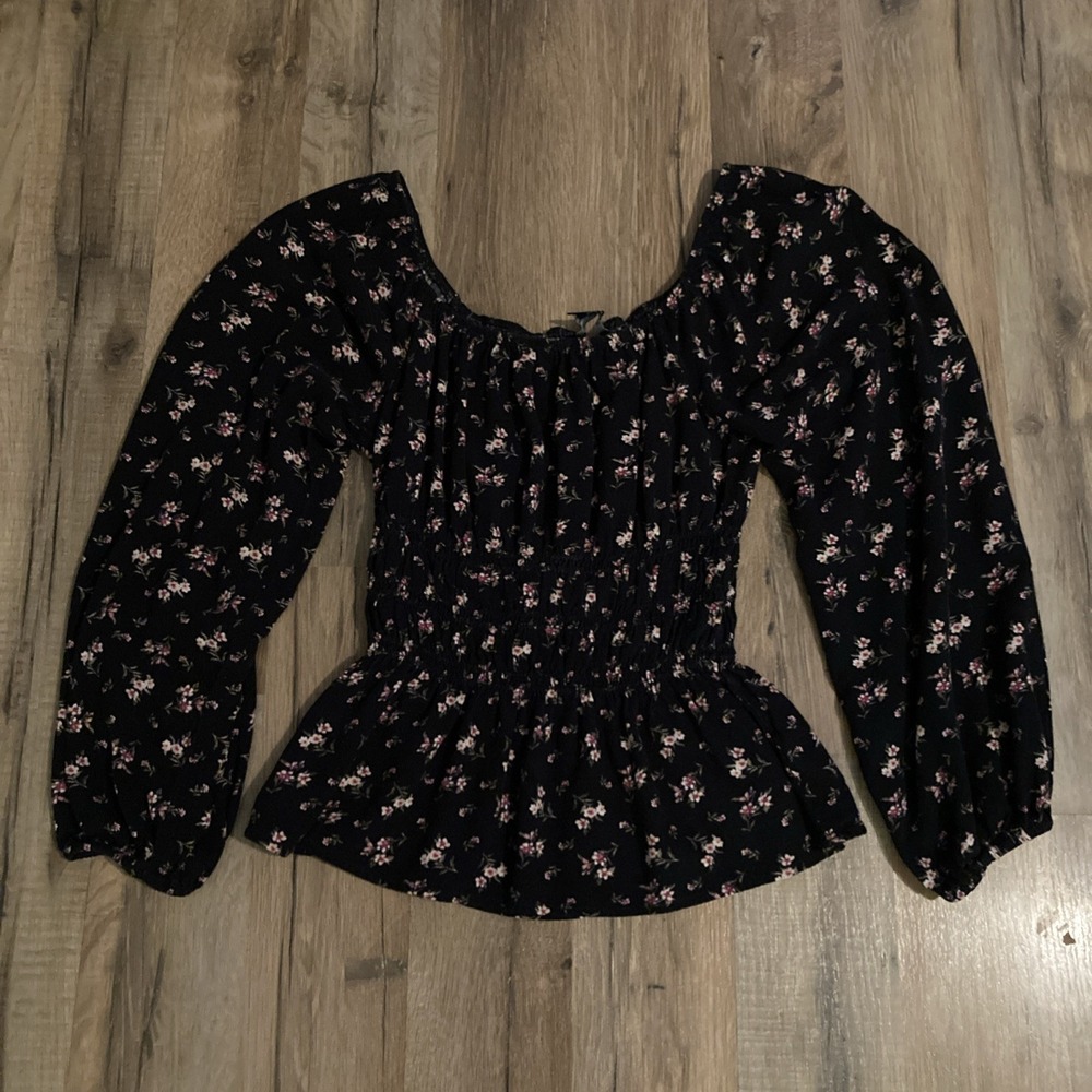 American Eagle Women's Smocked Blouse Whimsigoth ACOTAR Celestial Fairy XS Black